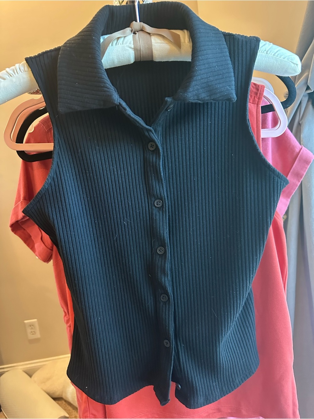 a new day collared button up sleeveless Top Black Sleeveless Button-Front